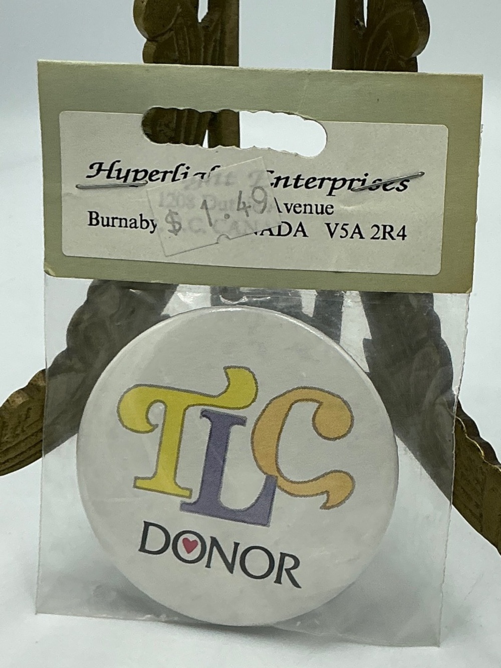 Vintage TLC Donor Support Medical Charity Pin Button Hyperlight